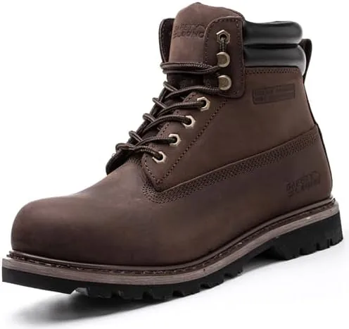 safety loong mens work boots soft toe rubber sole slip resistant full grain nubuck leather waterproof comfortable construction boots 105