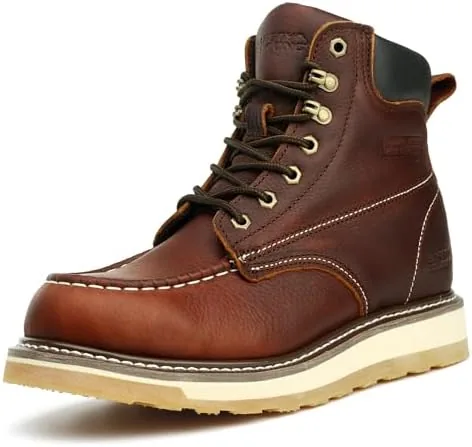 safety loong steel toe moc toe work boots for men comfortable full grain leather non slip wedge outsole construction 6 workboots 12